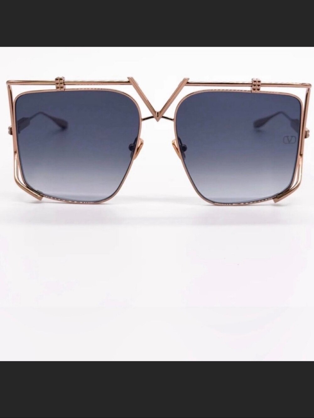 VALENTINO SUNGLASS Women’s Rose Gold Frame Sunglasses with Blue Gradient Lenses